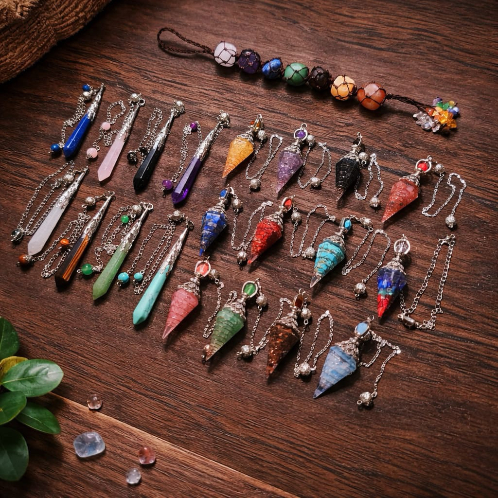 YES Crystal Natural Crystal Stone with Acrylic Pendulum 7 Chakra Healing Stone Reiki Energy High Quality Crystal Pendant