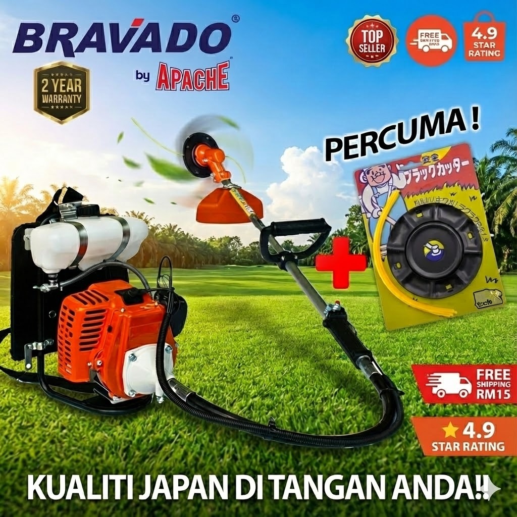 APACHE TurboCUT® BG328 | MEGA Heavy Duty Mesin Potong Rumput | Backpack Brush Cutter | Grass Trimmer | 2 TAHUN WARRANTY