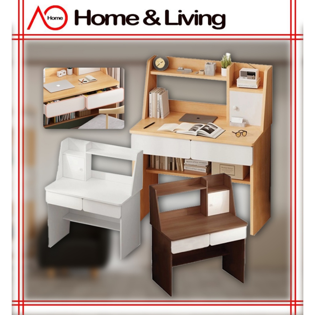 AO Home【JYJU】Meja Modern Minimalist Computer Desk with Integrated Bookshelf Student Study Writing Table for Home Use