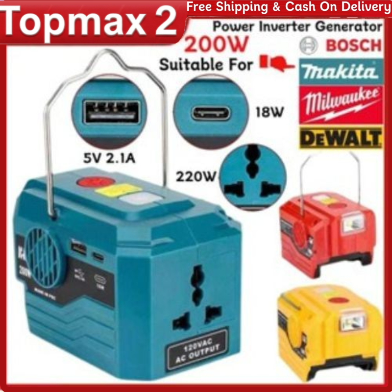MILWAUKEE 200W DC AC Power Inverter Generator MAKITA DEWALT BOSCH M18 18V 20V Battery USB Type-C LED