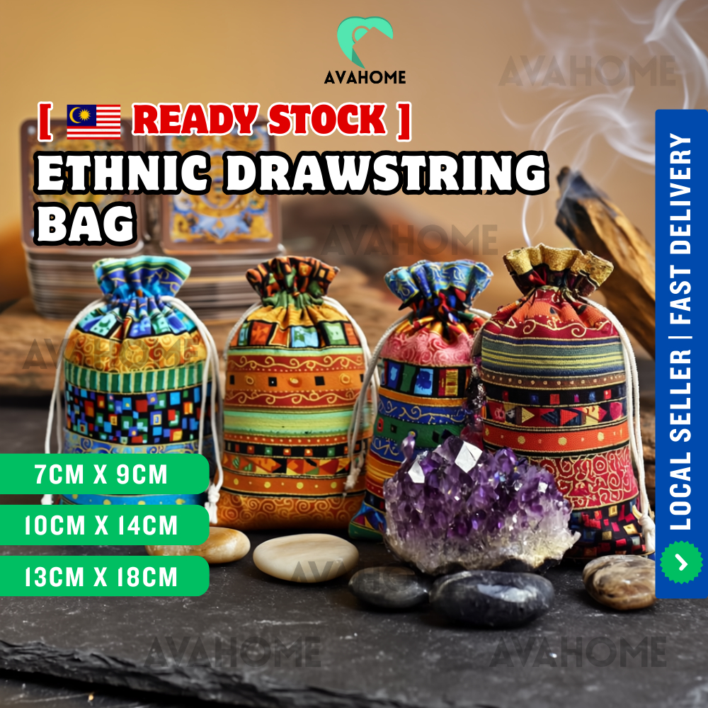 Ethnic Linen Burlap Drawstring Bag Art Style Jute Jewellery Pouch Gift Bag Beg Guni Uncang Emas 收納袋 麻布袋