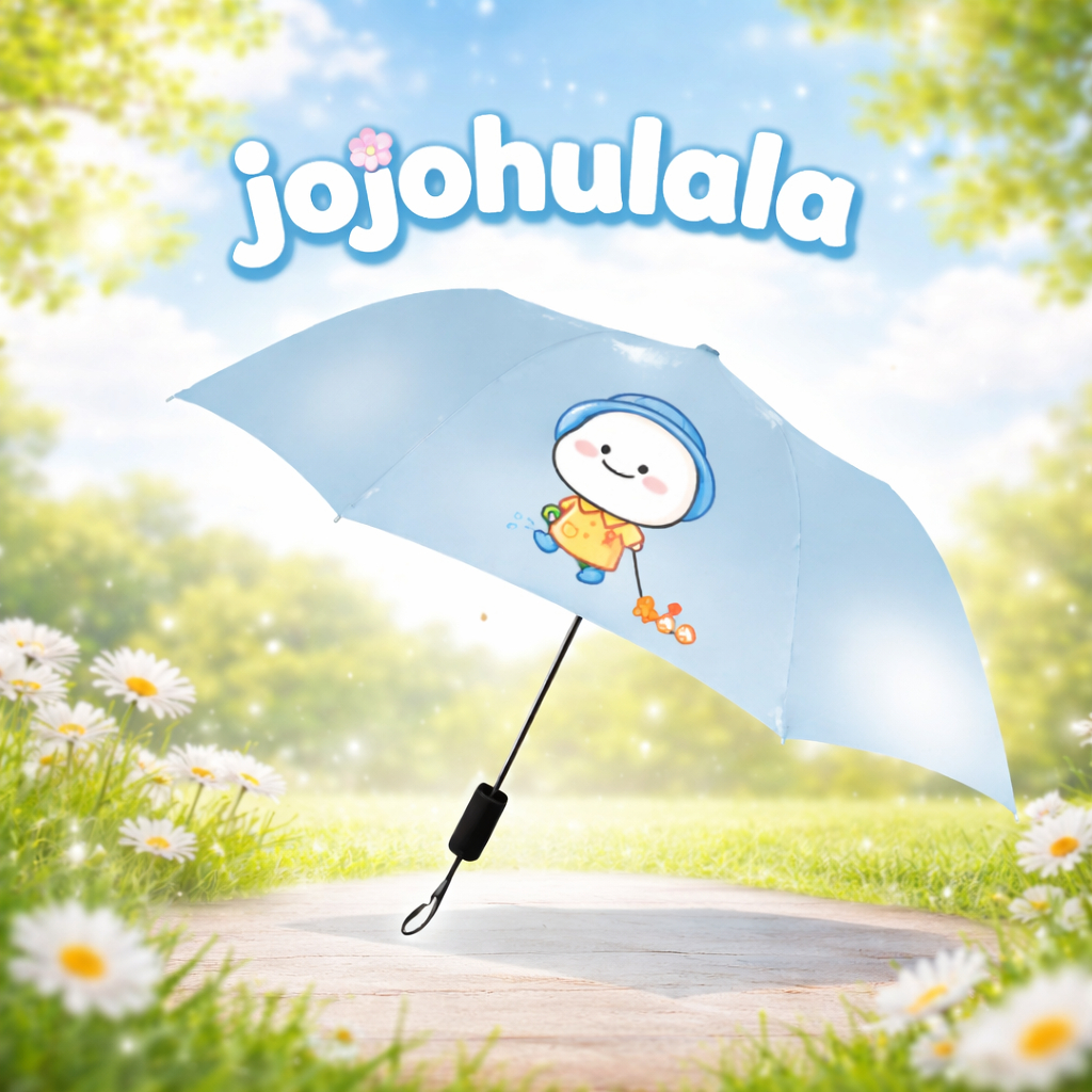 Quby Umbrella Blue 8 Panel | Cute Cartoon Folding Umbrella | Portable Windpro Rain Umbrella Manual