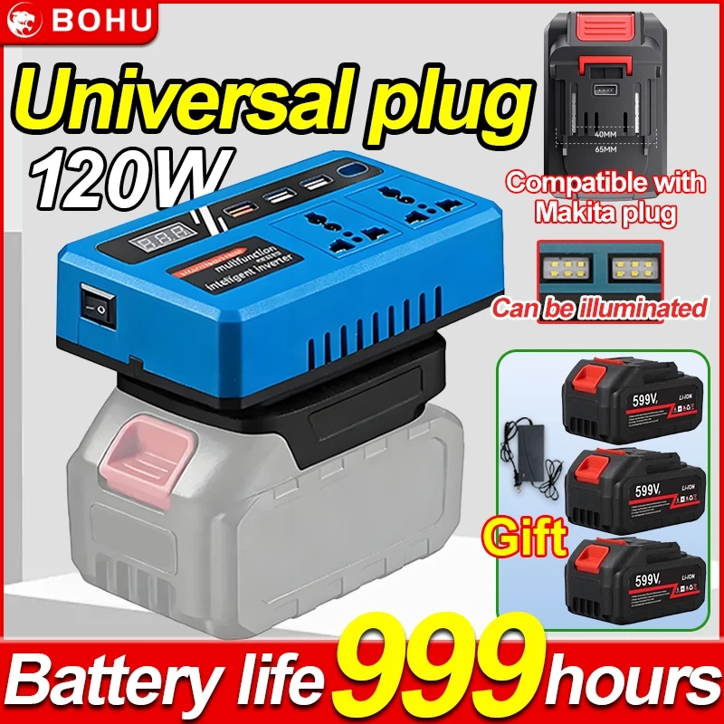 BOHU Portable LED Power Inverters for 20V Battery Inverter 20v to 220v Converter with Dual USB,AC Outlet and Type-C