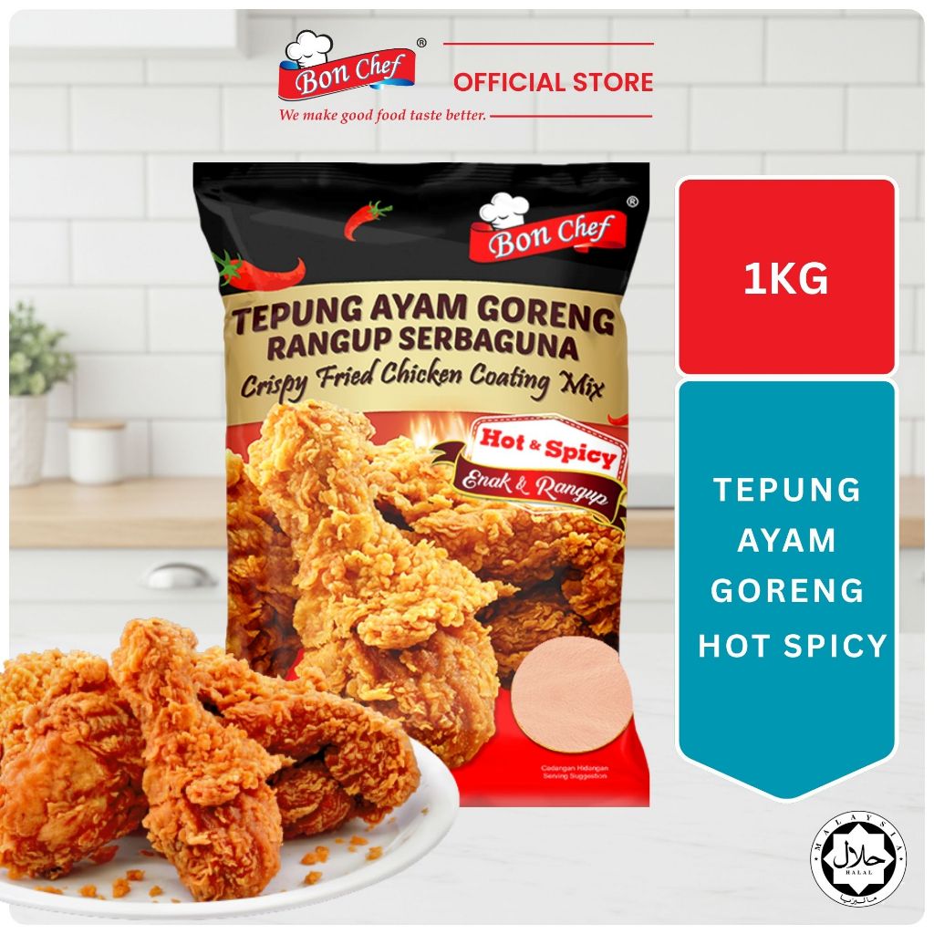 [1KG]  Bon Chef Tepung Ayam Goreng Hot Spicy - 1PACKS