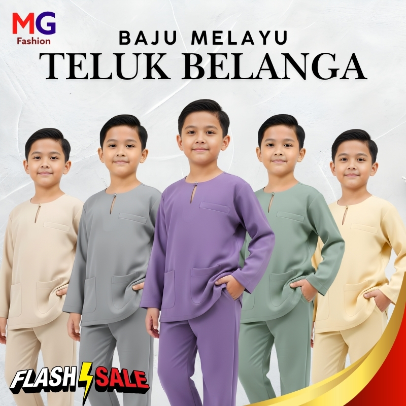 Baju Melayu Budak Teluk Belanga | Saiz 1–12 Tahun | Baju Raya Kanak-Kanak
