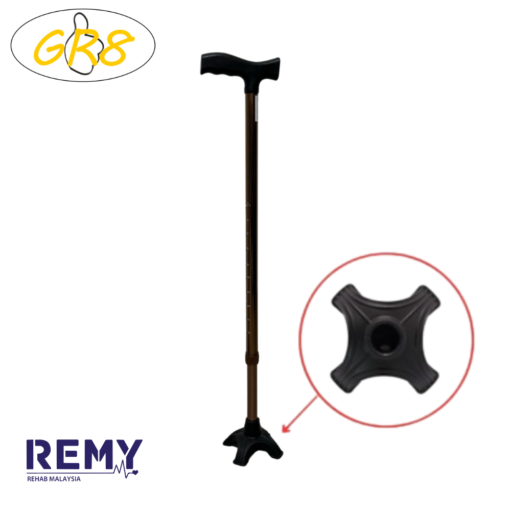 HGH QUALITY WALKING STICK - T-SHAPE WITH QUAD RUBBER TIP (TONGKAT JALAN - BENTUK T DENGAN TIP QUAD GETAH)