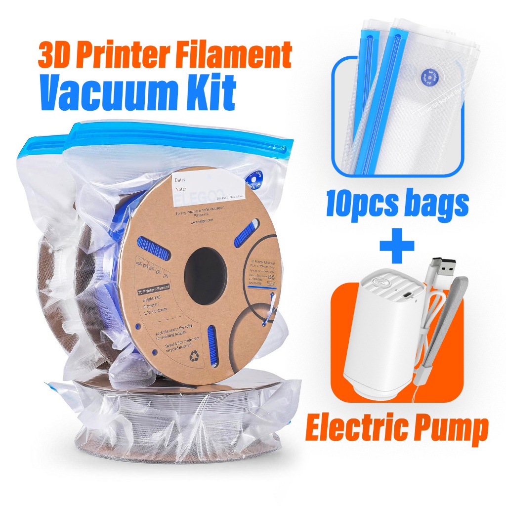 3D Printer Filament Storage Bag Kit with Electric Pump and 10pcs Vacuum Sealed Bags for 3D Filament PLA/ABS/PETG/PA/DP