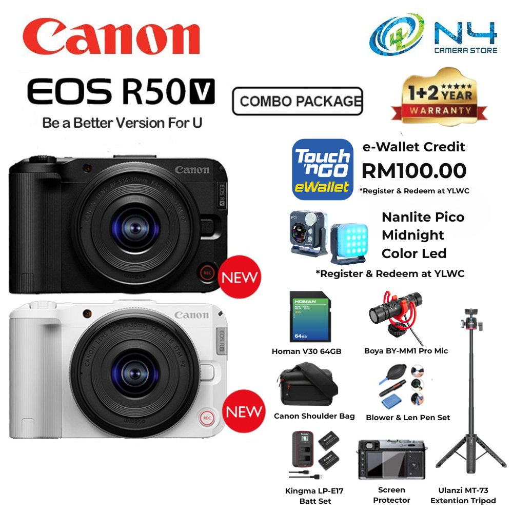 Canon EOS R50 V R50V Body & lens (RF-S14-30mm F4-6.3 IS STM PZ) NEW 2025