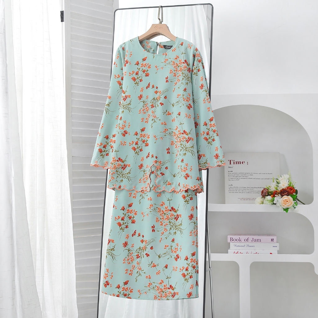 Pickone Fashion Baju Kurung Sulam Kurung Friendly Wanita terbaru Printed Floral vintage Nursing Muslimah Raya 2026 D018
