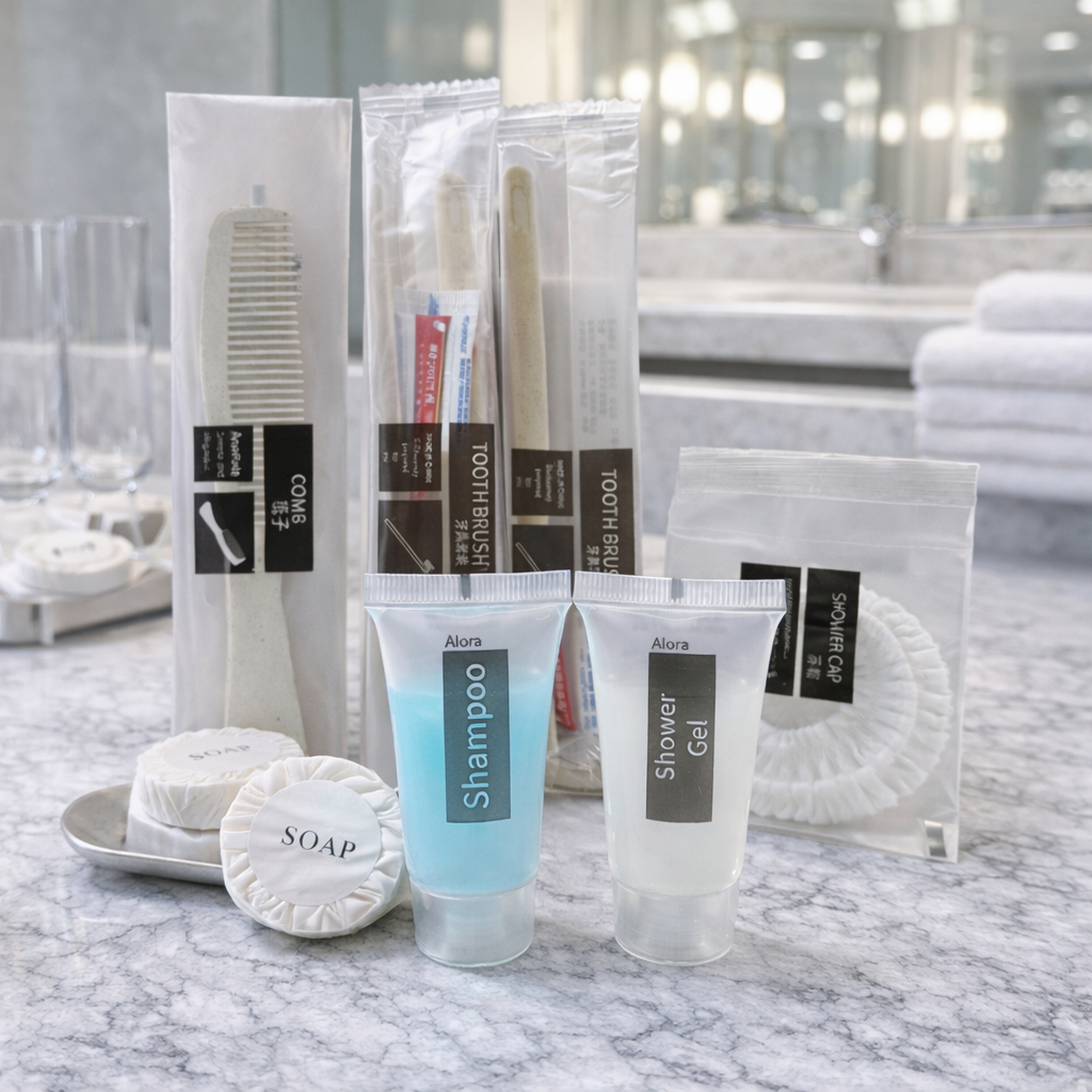Disposable Hotel Toiletries Travel Set Toothbrush Slippers Shower Cap Soap 一次性酒店洗漱用品独立包装