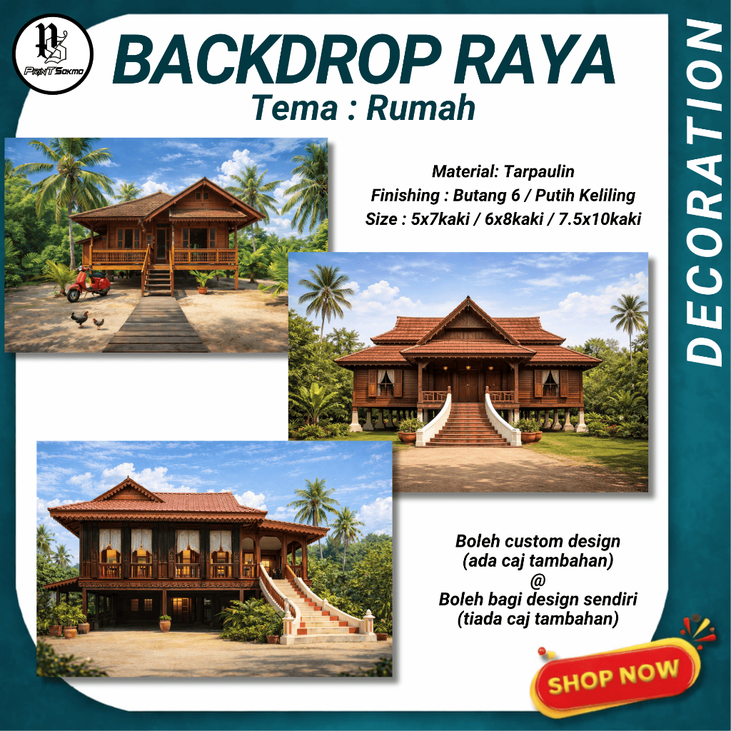 Backdrop Hari Raya Aidilfitiri Tarpaulin Rumah Terbuka Majlis Sekolah Tema Rumah Tradisional Percuma Masuk Wording Logo
