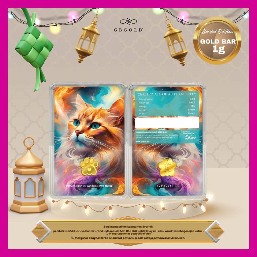 GB GOLD Cat Colourful GoldBar 1g (Emas 999.9)