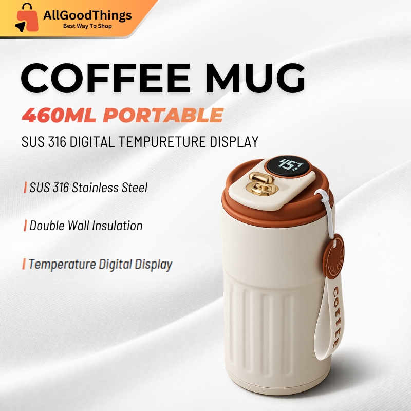 460ML Smart Coffee Mug LED Temperature Display Stainless Steel Thermos Flask Hot & Cold Botol Termos Pintar