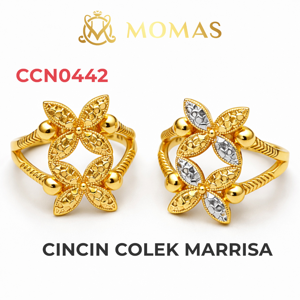 MOMAS CiINCIN COLEK  MARISSA 5D Emas 916 Original Cincin Emas 916 Bajet Cincin Fesyen Emas 916 Tulen