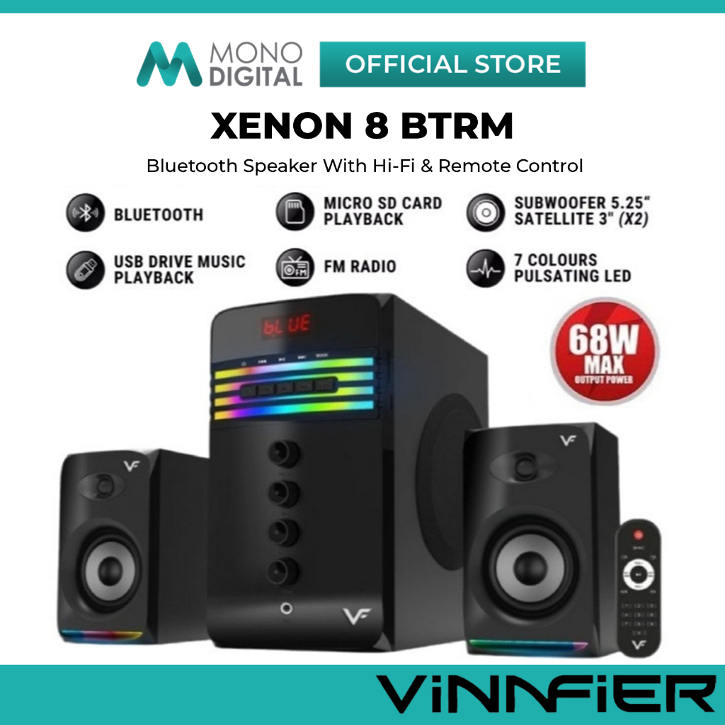 VINNFIER XENON 8 BTRM BLUETOOTH SPEAKER CH2.1 WITH HI-FI AUDIO SOUND/ FM RADIO/USB & SD SLOT/ MIC JA