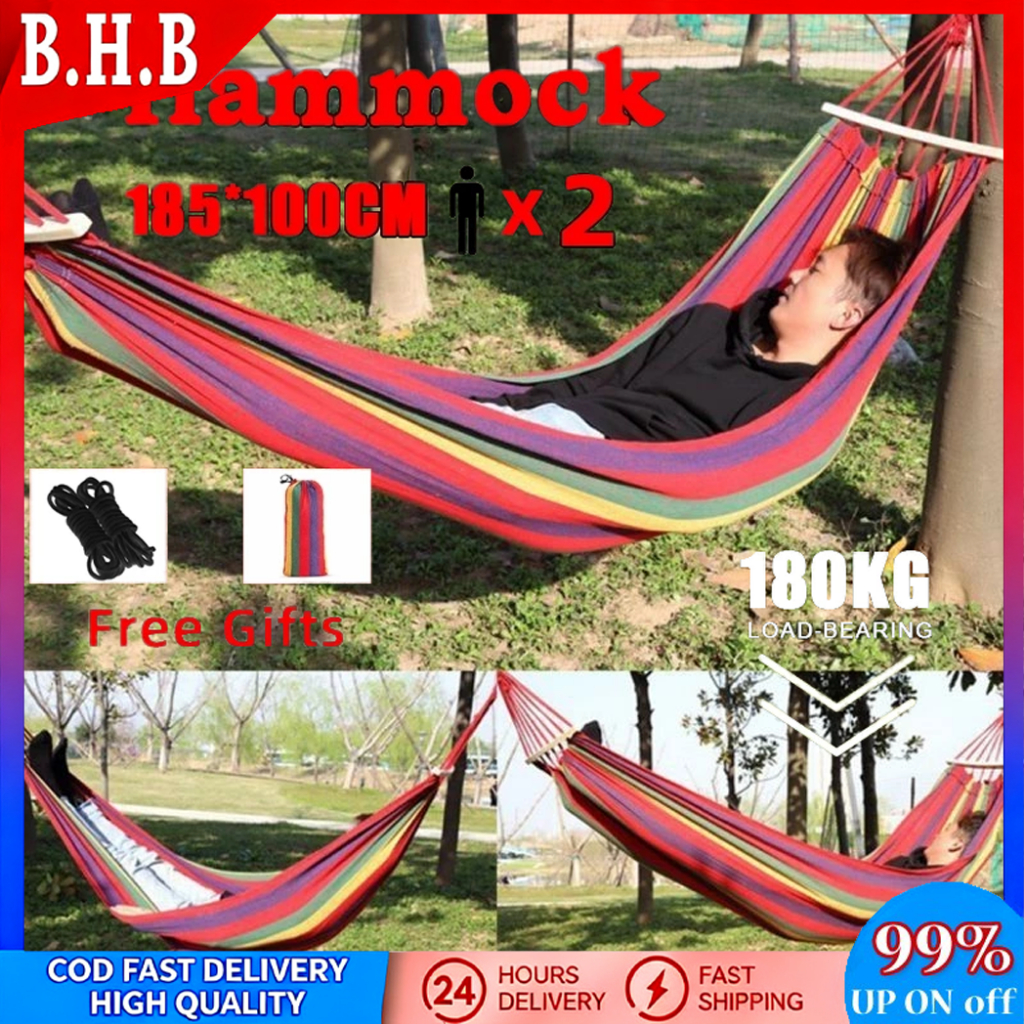 【Ready Stock】Double Wide Thick Canvas Hammock Portable Hammock Outdoor outdoor camping Tree Swing Endui Buaian Gantung