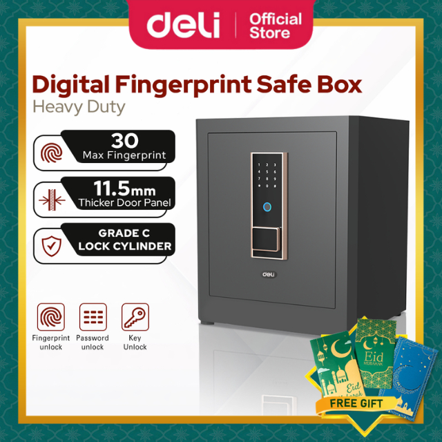 Deli Fingerprint Safe Box Heavy Duty Anti-Theft Scanner Security Money Peti Besi Office