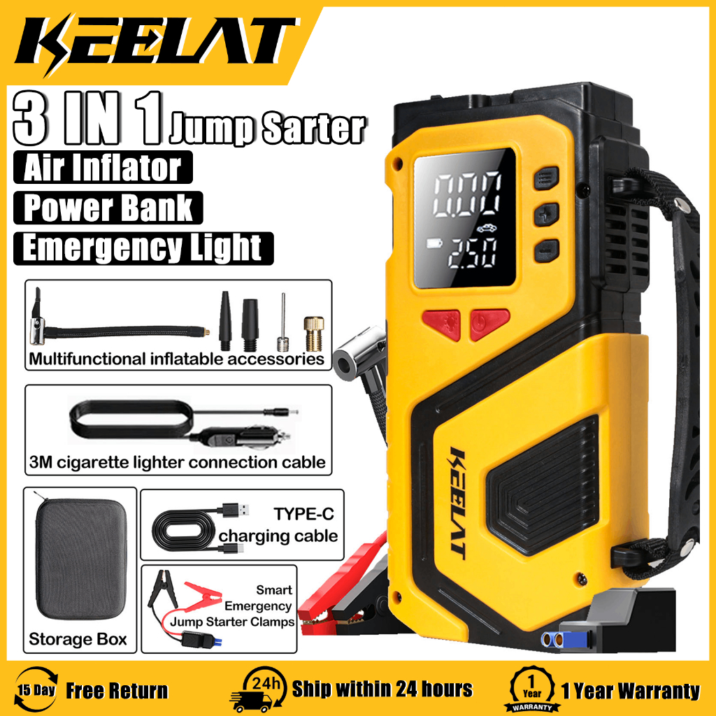 KEELAT KCES01 3 In 1 Car Jumper Starter Cordless Portable Air Pump Emergency Power pam tayar kereta/balloon/basikal电动充气泵