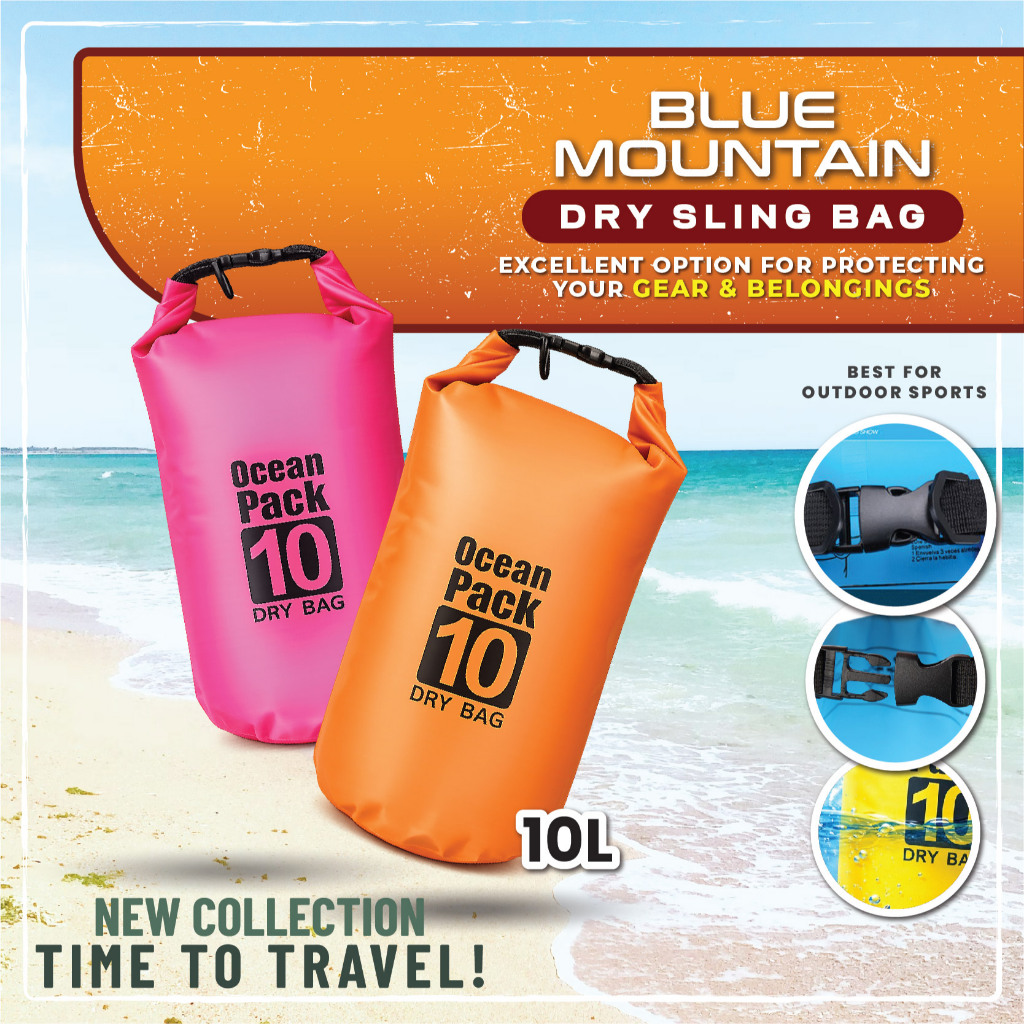 Blue Mountain 10L Dry Bag Outdoor Sports Splashproof Travel Sling Backpack Adjustable Shoulder Strap