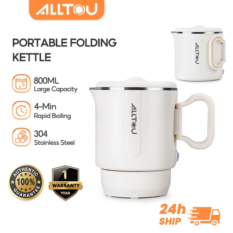 ALLTOU Foldable Electric Kettle 4-Min Rapid Boiling Stainless Steel Portable