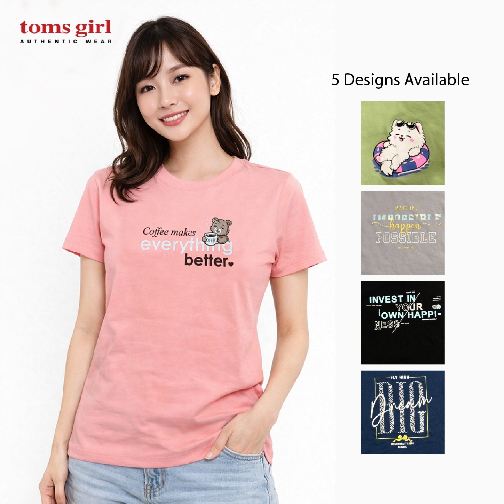 Toms Girl Ladies Short Sleeve Slogan Printed Tee Regular Cut 100% fully cotton made in malaysia 62-1471 - 1475