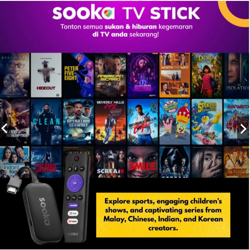 SOOKA 4K TV Stick - Percuma with 3-Month Premium Plan (HDMI Streaming, Dolby Atmos, Google Play)