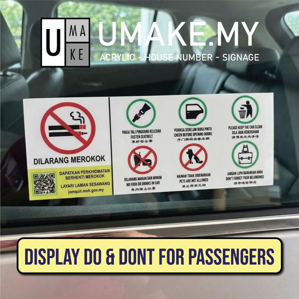 CAR STICKER KKM NO SMKING Dilarang Merokek, Car Signage 2026 for car and ehailing only