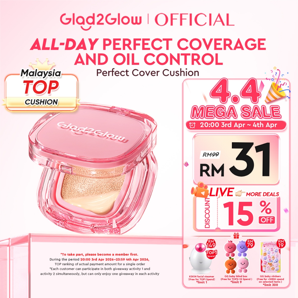 Glad2Glow Perfect Cover Cushion Foundation Full Coverage Long-Lasting Waterproof Makeup Oil Control foundation
