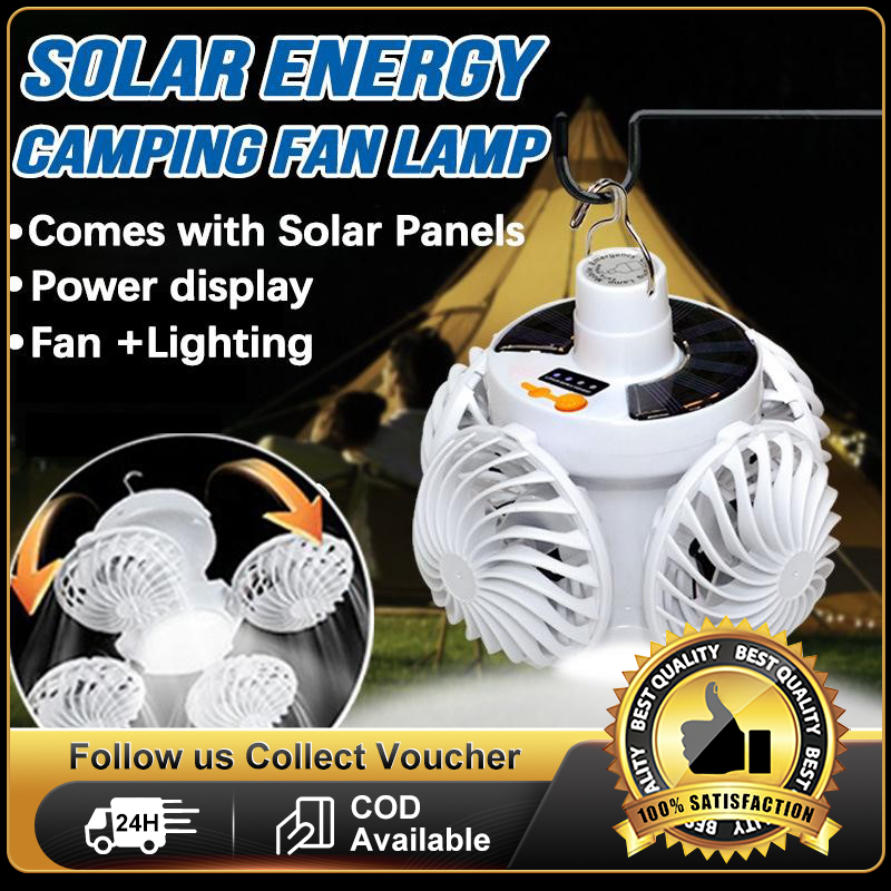 【2026 NEW】Solar Football Fan Light Solar Outdoor LED Bulb Solar Kipas Camping Lampu Rechargeable Foldable Wall Mounted