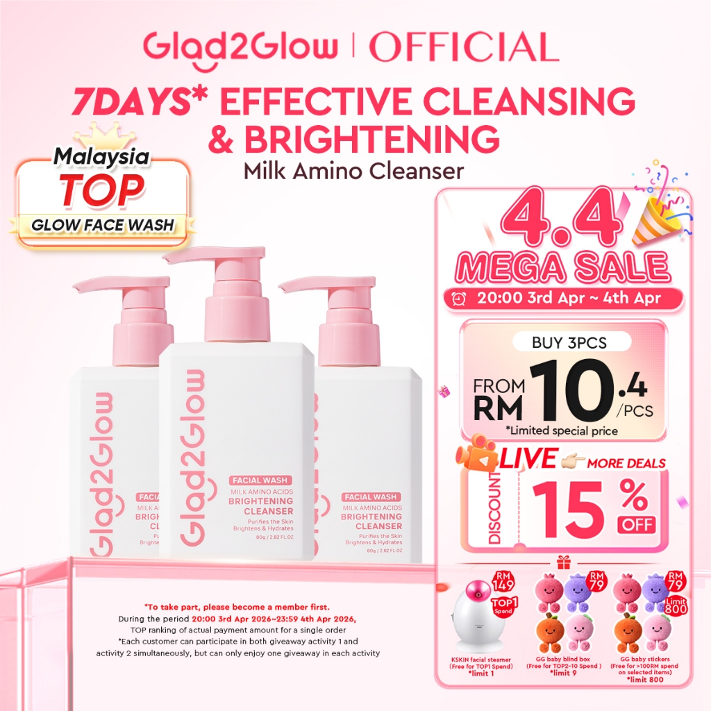 Glad2Glow Milk Amino Acid Gentle Facial Cleanser Hydrating Oil Control Glowing Face Wash Pencuci Muka Cleansing