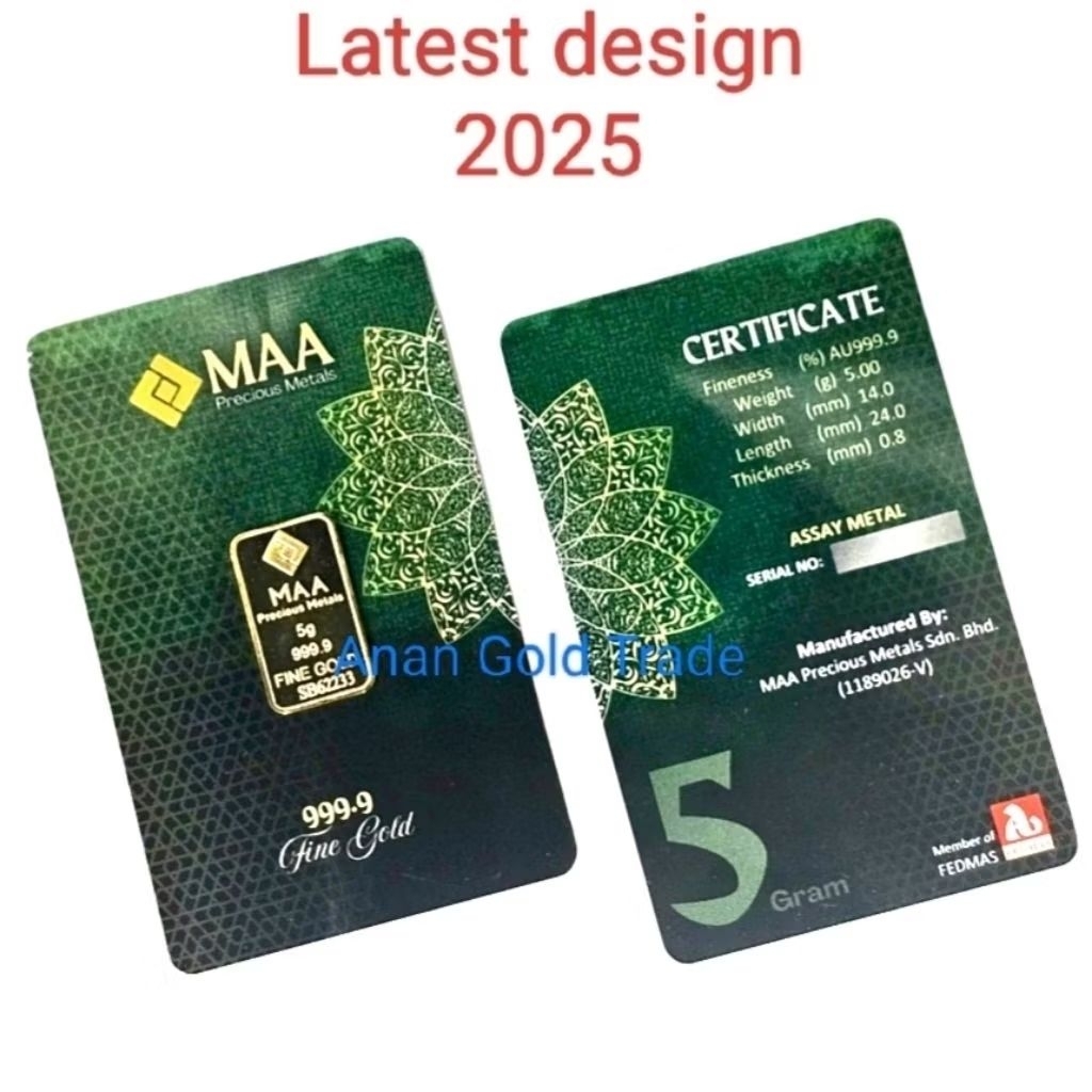 MAA Precious Metals 5g Gold Bar (Au 999.9)
