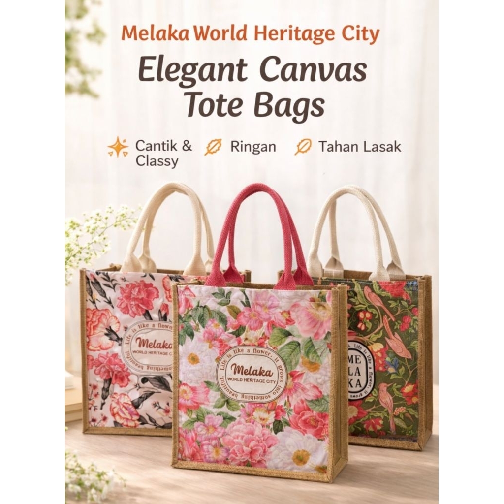 [Ready Stock] Melaka & Penang Souvenir Bag Picnic Bag Guni Bag Large Size Tote Bag Canvas Bag