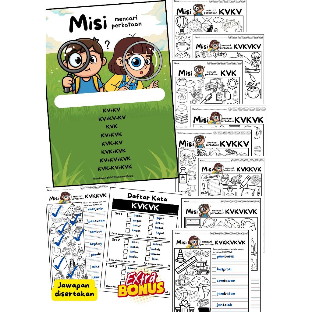 [PRINTABLE PDF] Misi Cari Perkataan KVKV KVKVKV KVK KVKKVK KVKKV KVKKV Kemahiran Asas Membaca Prasekolah Sekolah Rendah