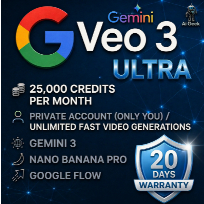 Promo, Google Flow Ai, Gemini Ultra Veo 3 unlimited, Veo 3 Ultra, (25,000) credits Private account