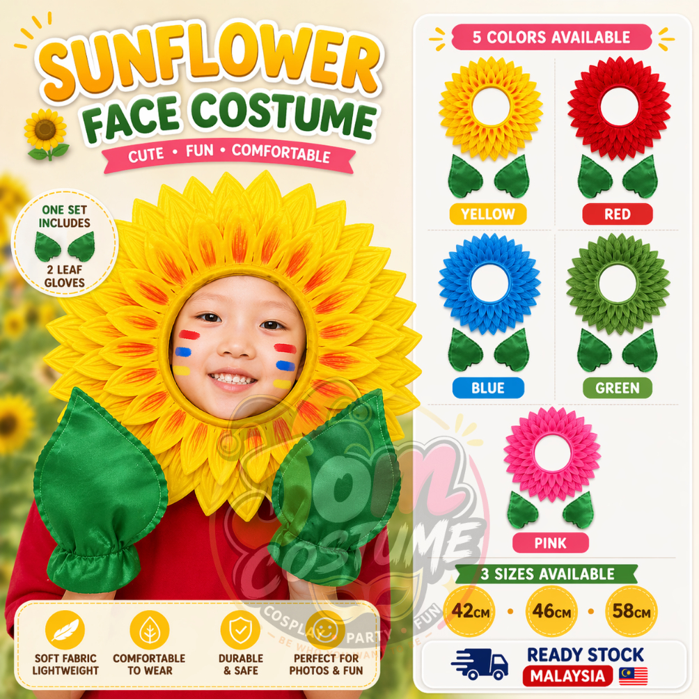 JomCostume Sunflower Costume Headpiece Leaf Glove Flower Funny Performance Props for Dance Party Holiday Cosplay Sport
