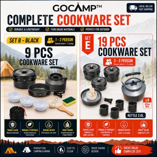 GOCAMP Camping Cooking Set For 1 - 2 / 2 - 3 / 3-5 Person Suitable Family Solo Couple Camper Picnic