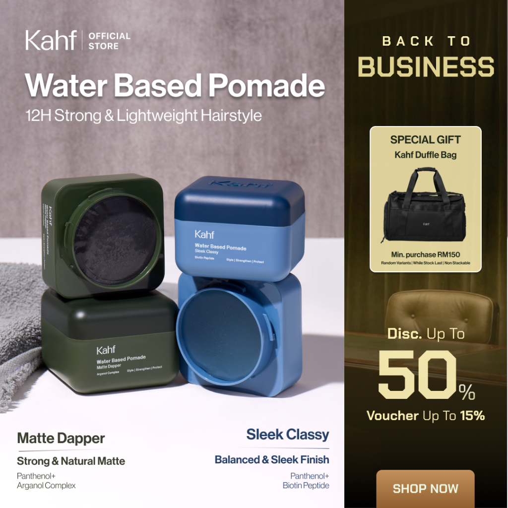Kahf Water Based Pomade -12h Strong Hair Styling Product - Easy Wash Easy Application