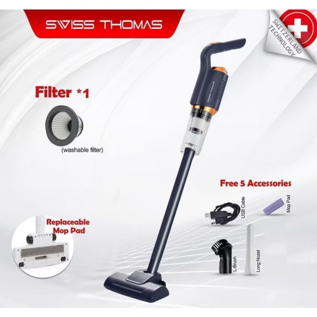 Swiss Thomas Cordless Vacuum Cleaner With Mop Pad Rechargeable Dark Blue Handheld Car Wireless Vakum penyedut habuk