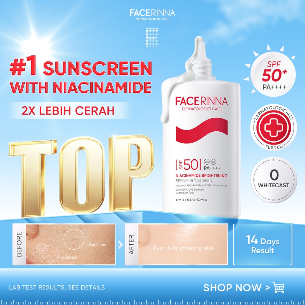 [TOP SELLER]FACERINNA-Serum Sunscreen SPF50+ PA++++ Niacinamide Brightening UVA/UVB Defense Even Skin Tone UV Protection