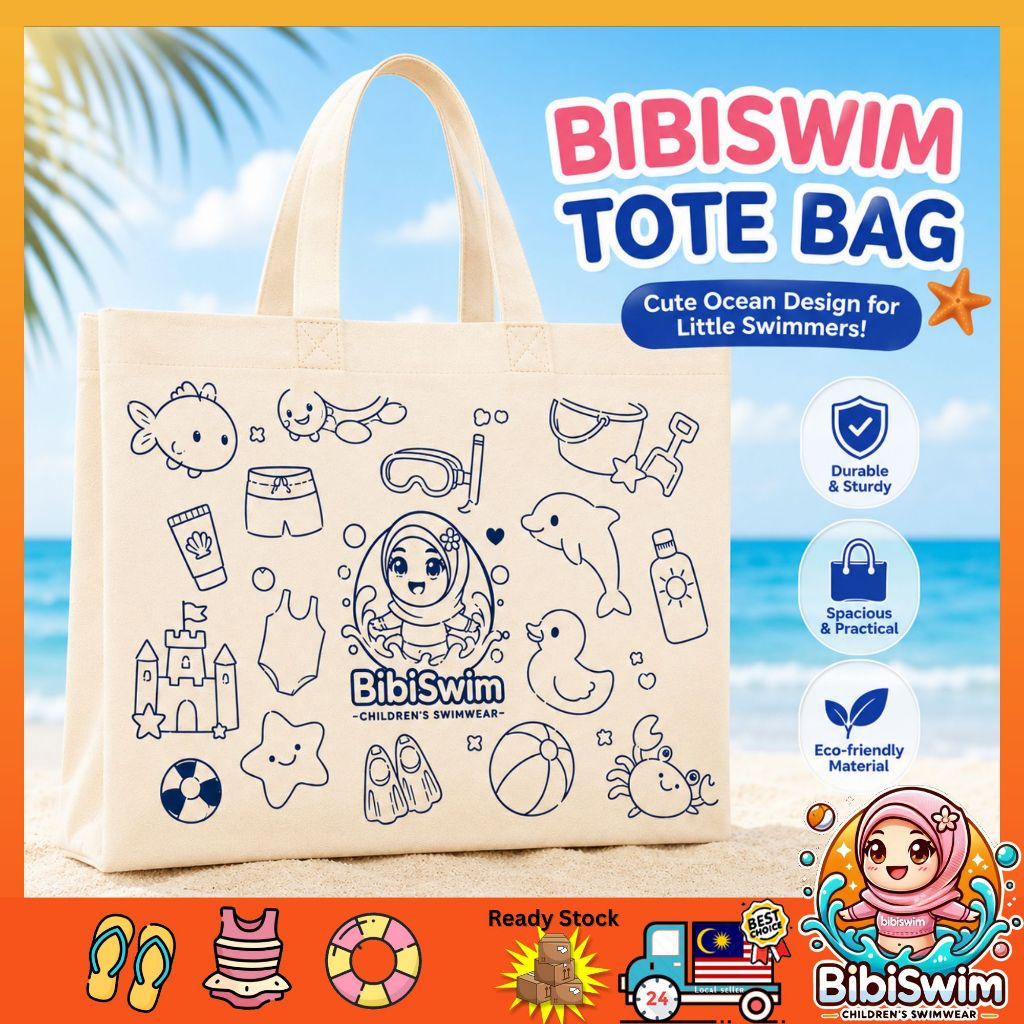 BIBISWIM Tote Bag Cute Canvas Bag Beach & Swimming Bag