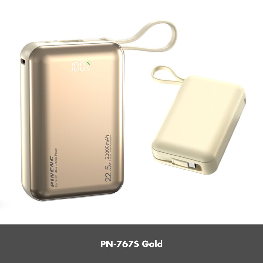 [3C Certified] Mini Pineng PN-767S 20000mAh 22.5W Fast Charge Built-in Cable Small Pineng Powerbank