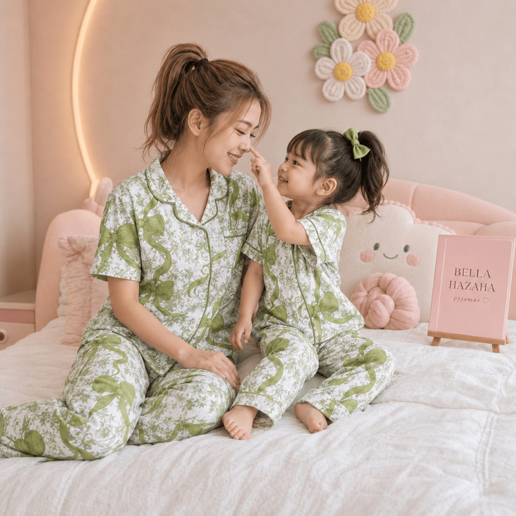 (BELLAHAZAHA) (SHORT SLEEVE) SET PYJAMAS BUTTON SEDONDON IBU DAN ANAK