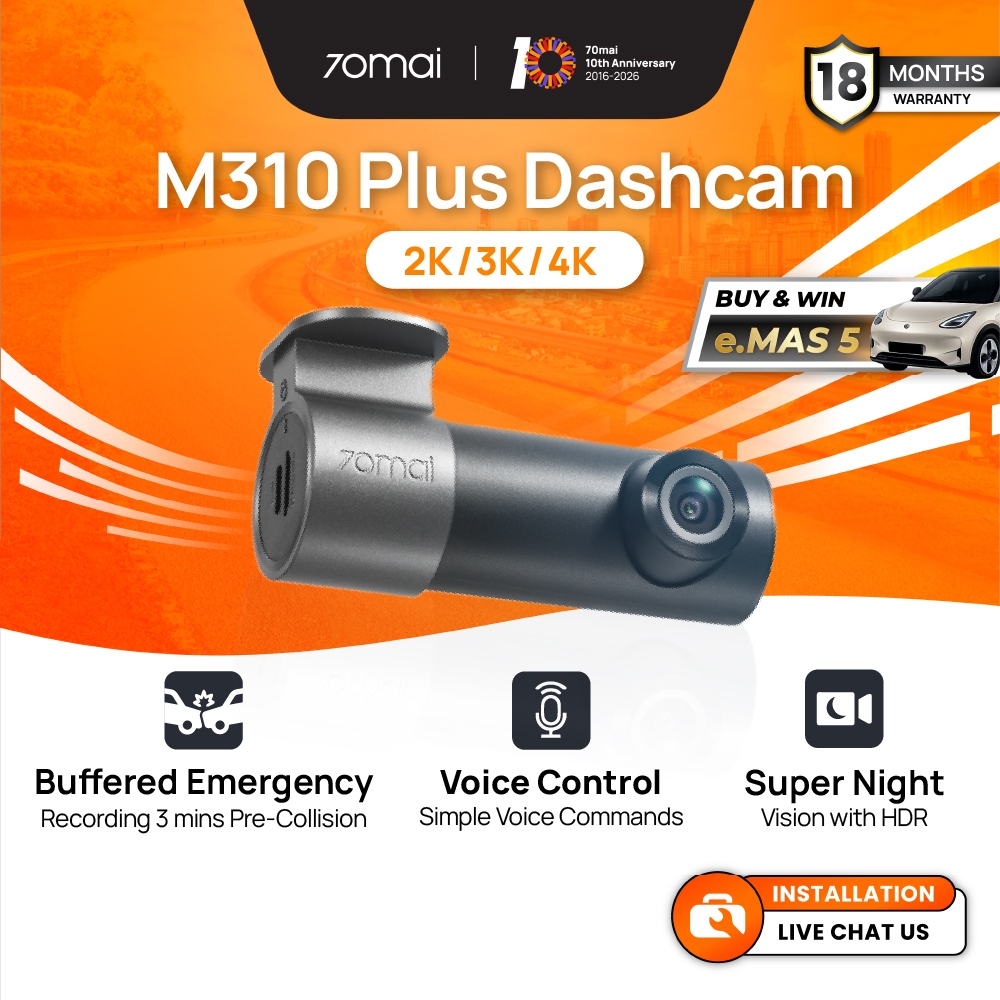 70mai M310 Plus Front Dashcam | Super Night Vision | Buffered Emergency Recording | Voice & App Control