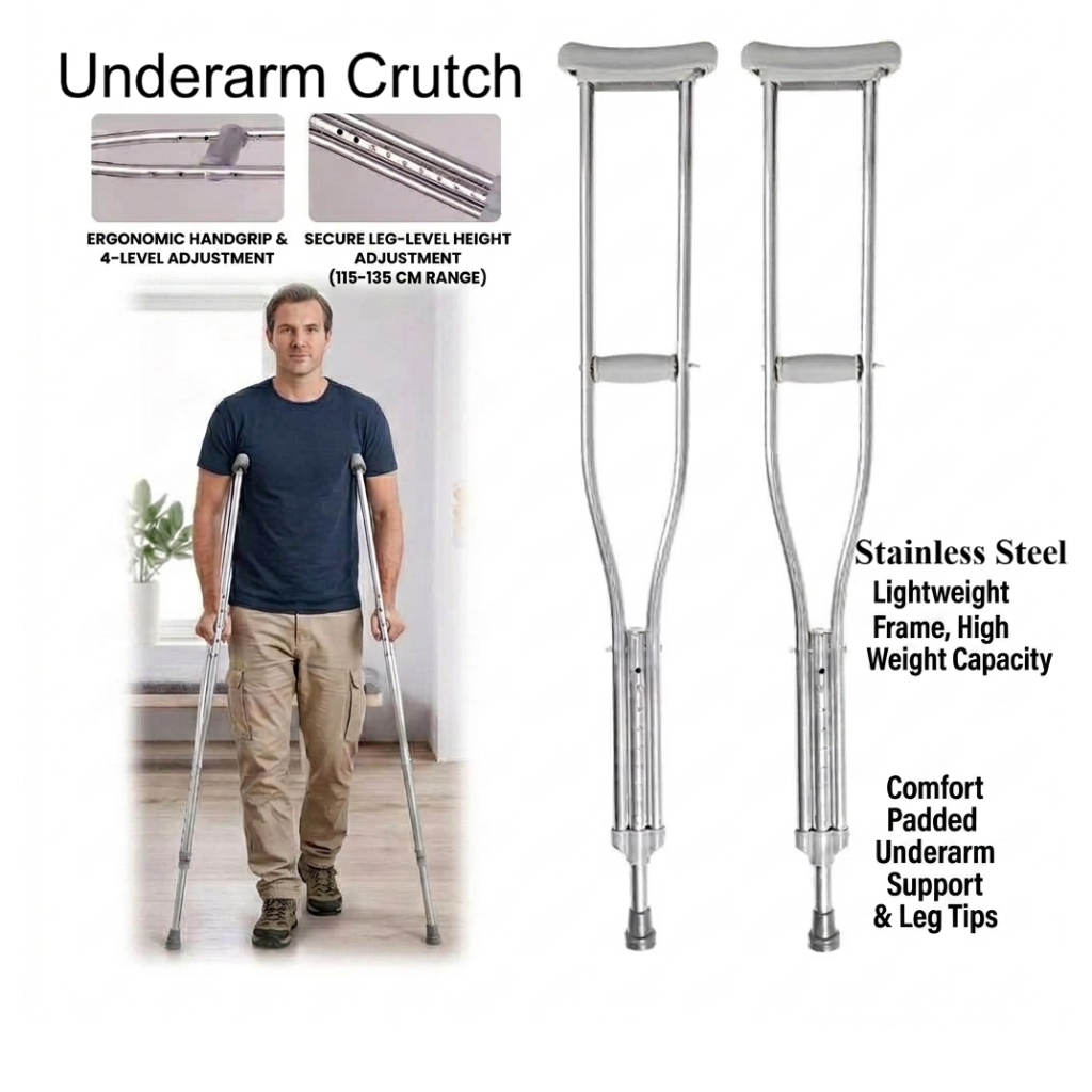Ultra-Light Weight Underarm Cane/ Tongkat Ketiak Shoulder Crutches/ Adjustable Height Tongkat/ Topang Kaki 1Pair/2PCS Ar