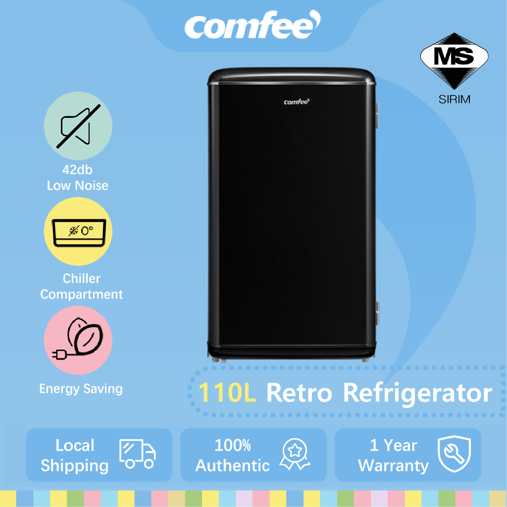 Comfee 110L Retro Single Door Fridge Quiet Refrigerator Energy Efficient - Small Household Essential RCD93BL1MY(E)