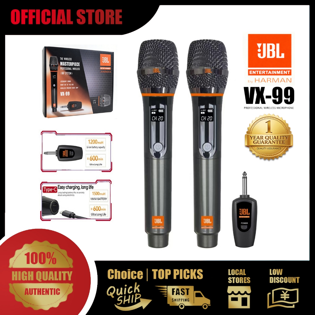JBL VX-99 Wireless Microphone UHF Professional Karaoke Portable Handheld Mic for Home KTV
