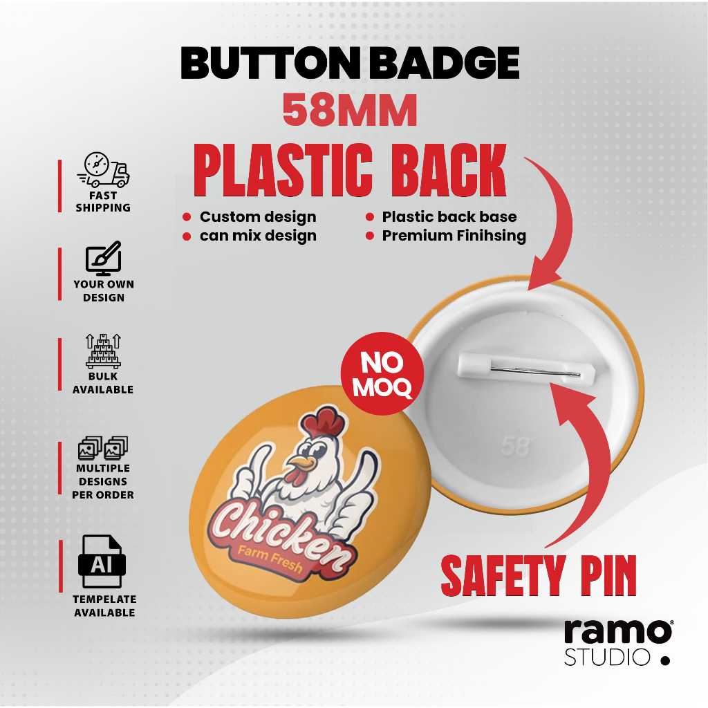 [Fast Shipping] Plastic base 58MM Premium BUTTON BADGE PIN  Custom Design  NO MOQ