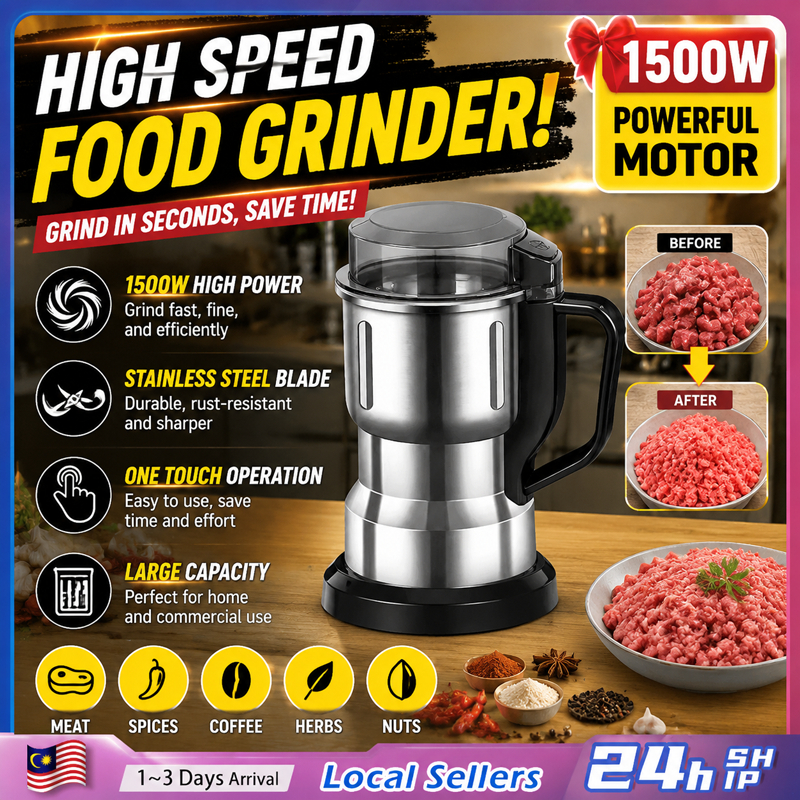 【10 Year Warranty】Ready Stock Portable Electric Grinder 1500W Mesin Pengisar | 1500ML Stainless Steel Electric Food Grin