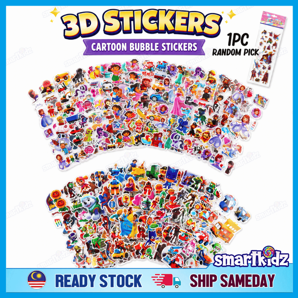 Set A [1pc] 3D Bubble Cartoon Cute Stickers - Frozen/Spiderman/Avenger/Kitty/Unicorns/Ultraman/Transformer - smartkid