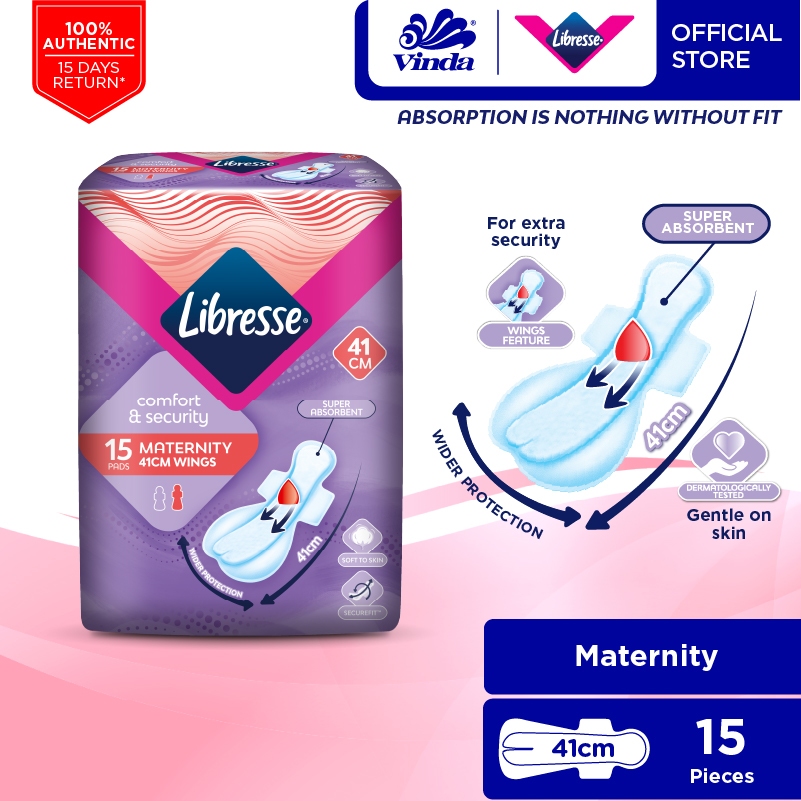 Libresse Maternity Wider Back Night Wings Pads 41cm (3x5s) - Post Partum Protection, Fit & Extra Soft